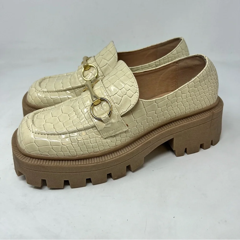 Urban Outfitters Boca Croc Embossed Lug Platform Loafers Cream US 9 Y2K